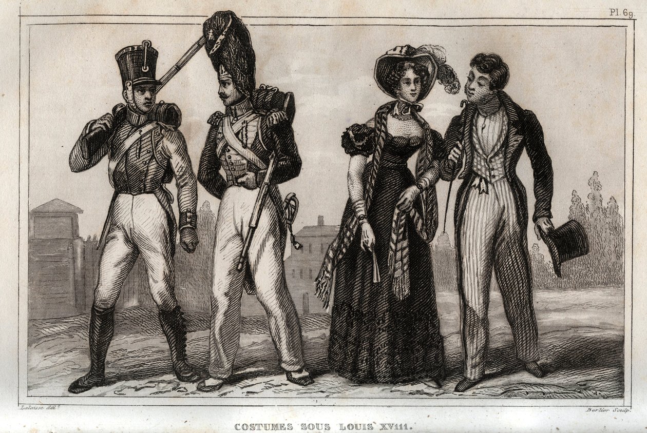Costumi sotto Luigi XVIII. Incisione del 1859 in 