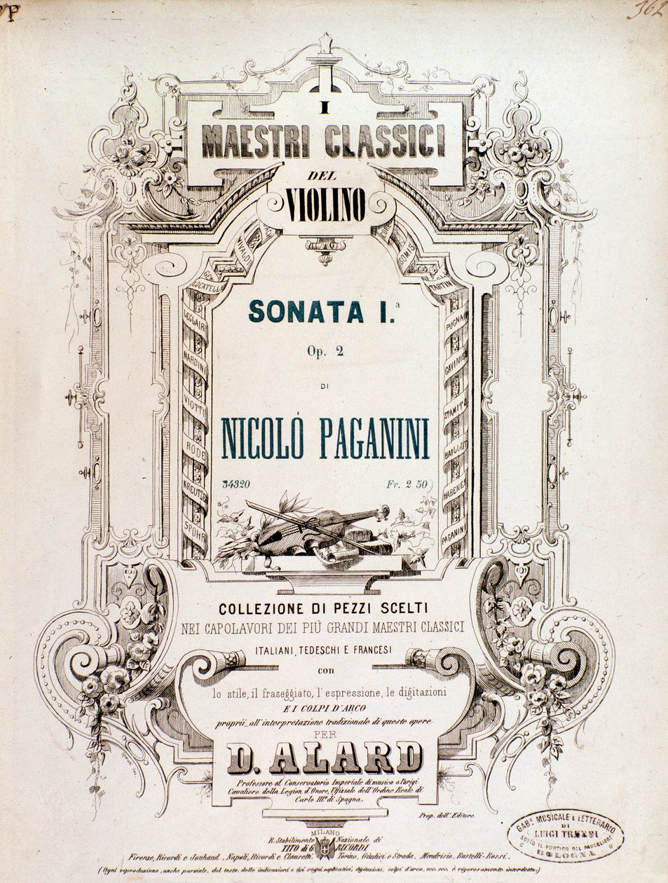 Copertina della partitura musicale di Sonata 1, op 2 di N Paganini da Anonymous Anonymous