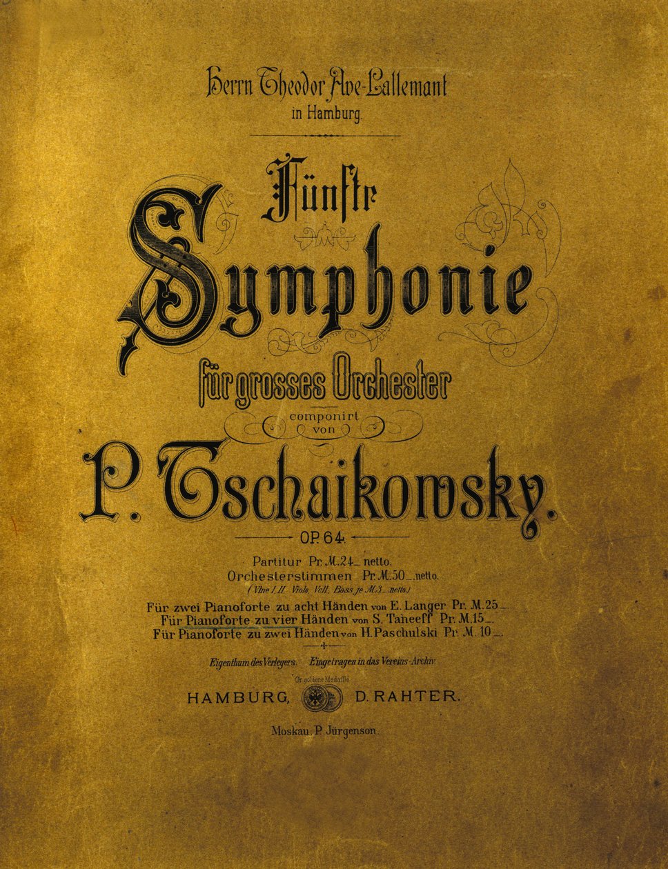 Copertina della partitura della Sinfonia n. 5 in Mi minore Opus 64 di Piotr Ilyich Tchaikovsky da Anonymous Anonymous