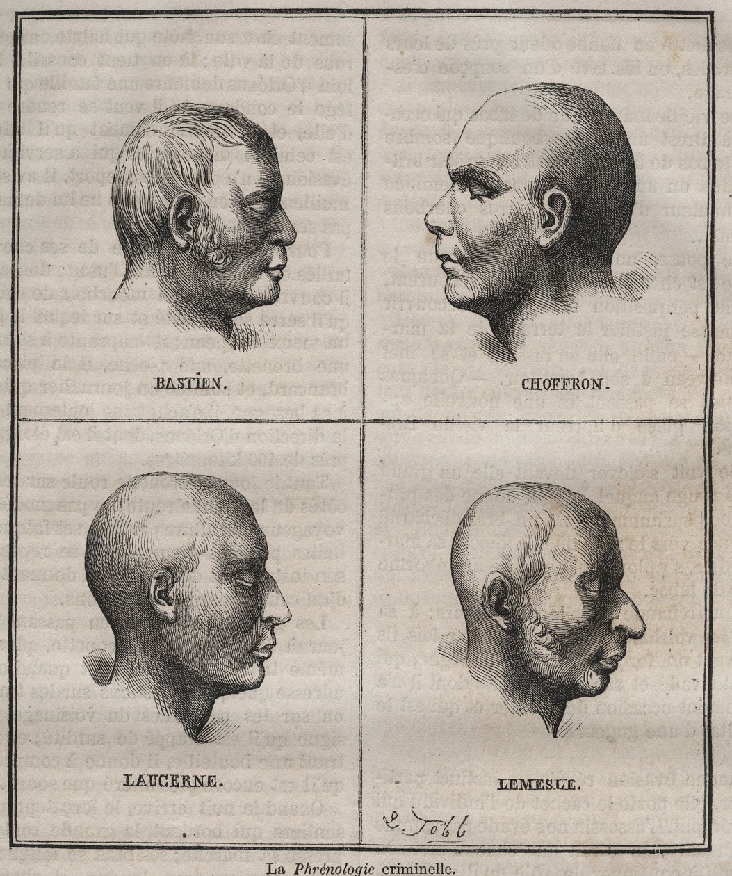 Frenologia criminale al Bagne di Brest (ritratti che raffigurano le caratteristiche fisiognomiche di diversi tipi di criminali). Incisione in "Histoire des bagnes depuis leur création à nos jours" (1877) di Pierre Zaccone (1817-1895). Colonia penale da Anonymous Anonymous