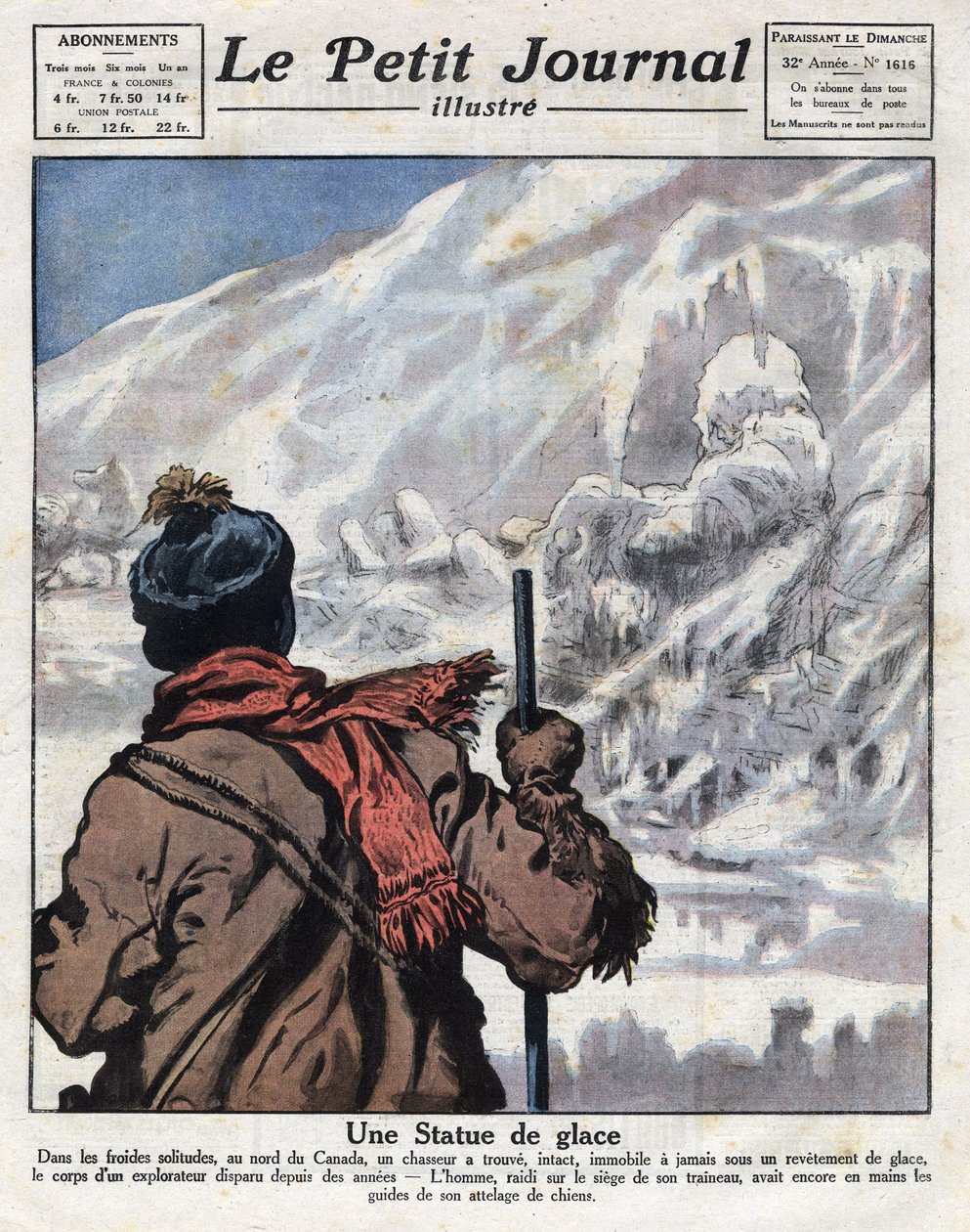 Scoperta del corpo di un esploratore nel ghiaccio del Canada, scomparso da anni. Illustrazione tratta da “Le petit journal” dell