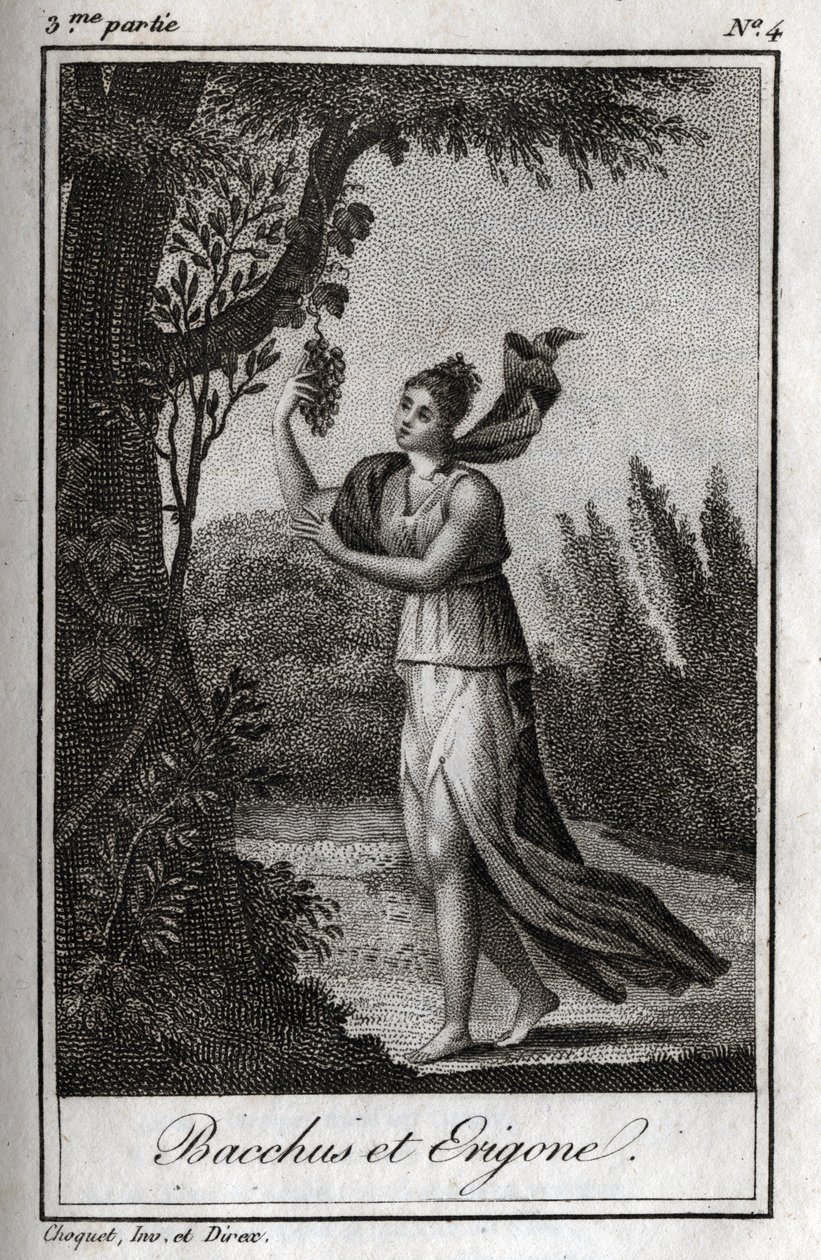 Erigo e Bacco, Incisione del 1819 in “Lettres à Emilie sur la mythologie” di Charles Albert Demoustier (1760-1801). Collezione privata da Anonymous Anonymous