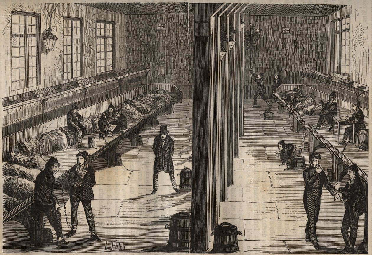Fuga di tre forzati nella stanza Saint Gilles del bagne di Rochefort il 28 dicembre 1840. Incisione in 