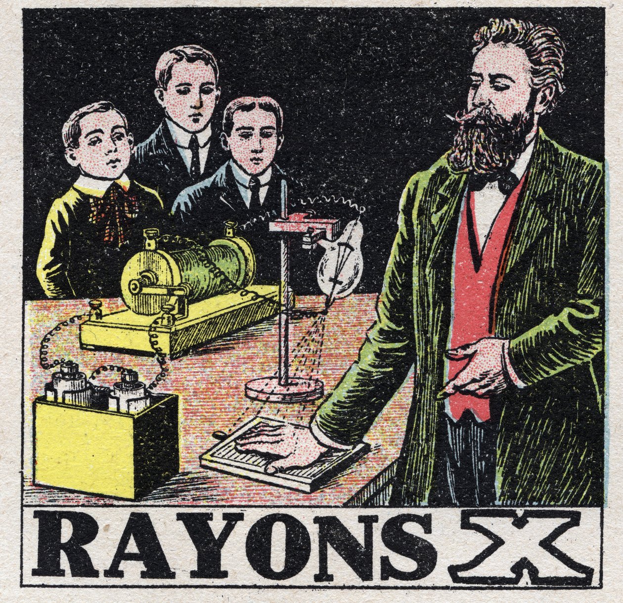 Etere (materiale): Raggi X scoperti dal fisico tedesco Wilhelm Conrad Roentgen o Röntgen (1845-1923). Illustrazione anonima del 1925. Collezione privata. da Anonymous Anonymous