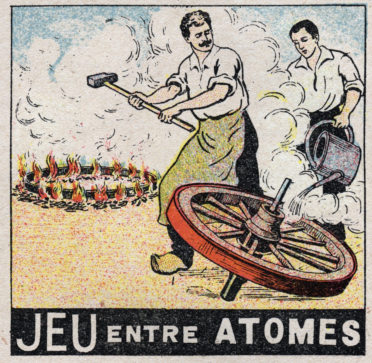 Etere (materiale): gioco tra atomi. Carrai che fanno una ruota. Illustrazione anonima del 1925. Collezione privata da Anonymous Anonymous
