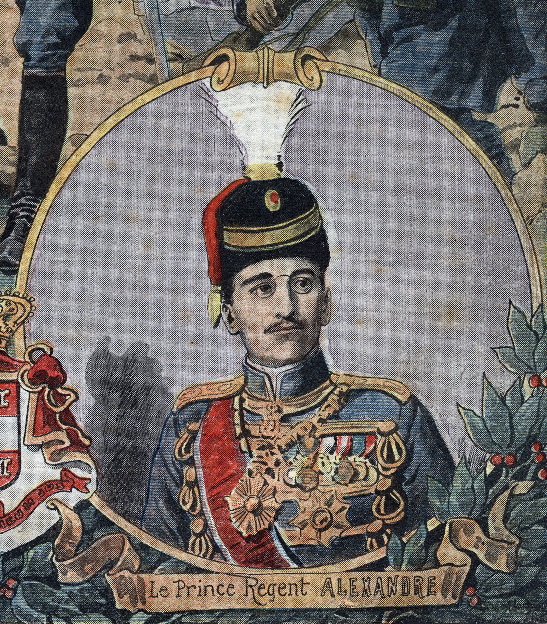 Prima guerra mondiale 1914-1918: ritratto del principe reggente di Serbia Alessandro, che divenne re Alessandro I di Jugoslavia o Alessandro II di Serbia (1888-1934). Incisione in "Le Petit Journal" da Anonymous Anonymous
