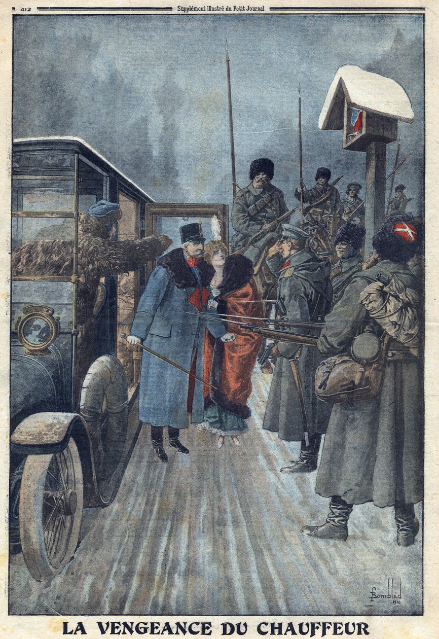 Prima Guerra Mondiale 1914-1918. Denunciato dal suo autista che voleva vendicarsi dei maltrattamenti subiti, il generale austriaco Skarbonovich viene fatto prigioniero in un campo russo. In "Le Petite Journal", il 20/02/1916. Collezione privata da Anonymous Anonymous