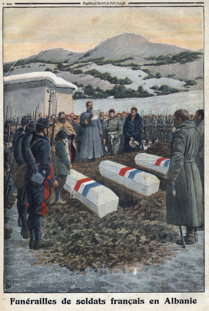 Prima Guerra Mondiale 1914-1918. Funerale di soldati francesi in Albania. In "Le Petite Journal" da Anonymous Anonymous