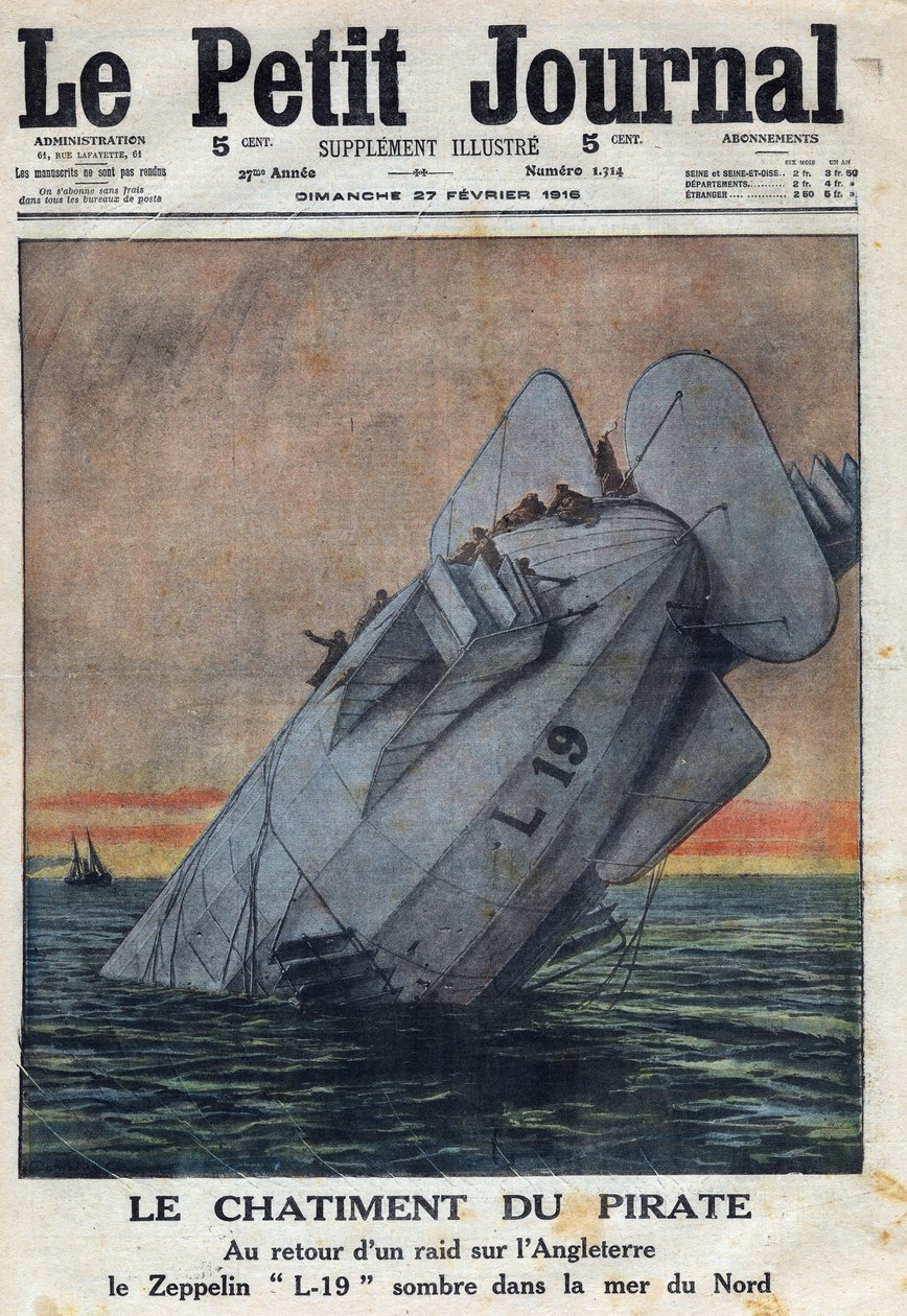 Prima Guerra Mondiale 1914-1918. Il ritorno di un raid in Inghilterra, lo Zeppelin L-19 dell