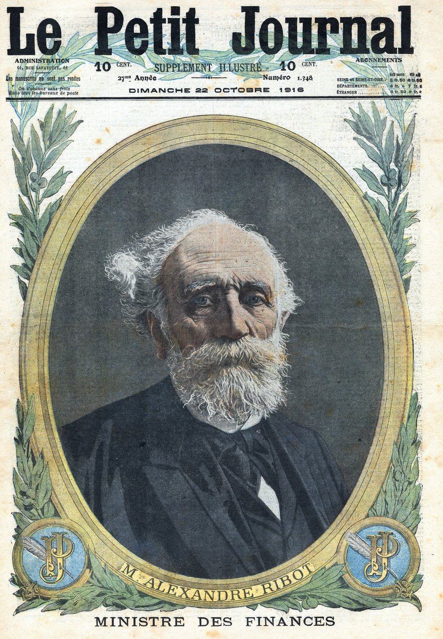 Prima Guerra Mondiale 1914-1918. Ritratto del Ministro delle Finanze francese Alexandre Ribot (1842-1923). In "Le Petite Journal", 22/10/1916. Collezione privata da Anonymous Anonymous