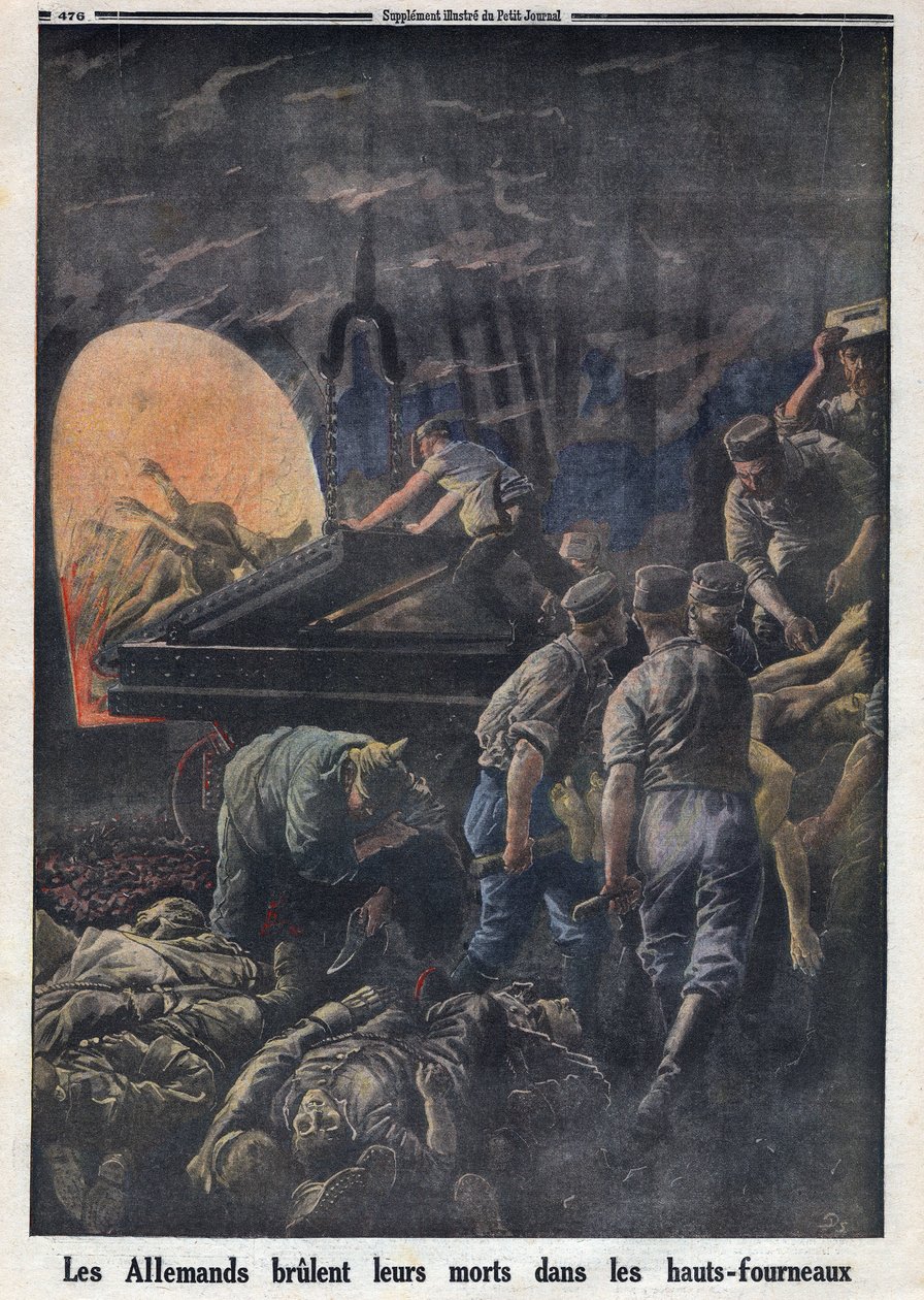 Prima Guerra Mondiale 1914-1918. I tedeschi bruciano i soldati morti nei forni. In "Le Petite Journal", del 23/04/1916. Collezione privata da Anonymous Anonymous