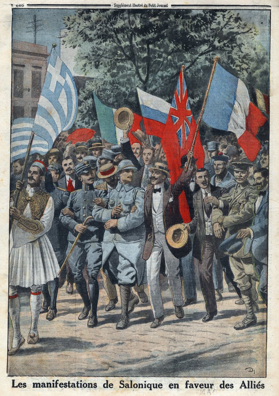 Prima Guerra Mondiale 1914-1918. Le proteste a Salonicco (o Tessalonica in Grecia) a favore degli alleati. In 