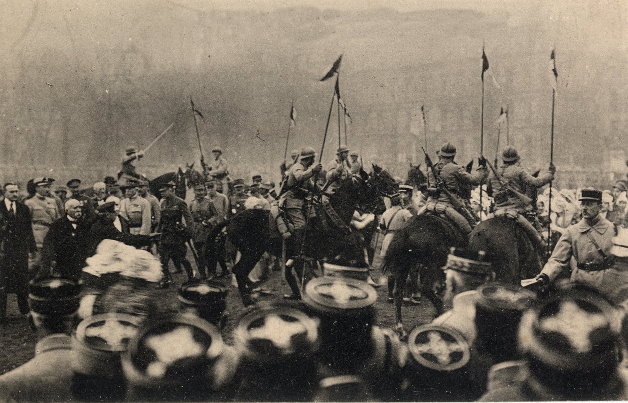 Prima Guerra Mondiale 1914-1918: visita del presidente francese Raymond Poincare (1860-1934) e del presidente del consiglio, Georges Clemenceau (1841-1929) a Metz l