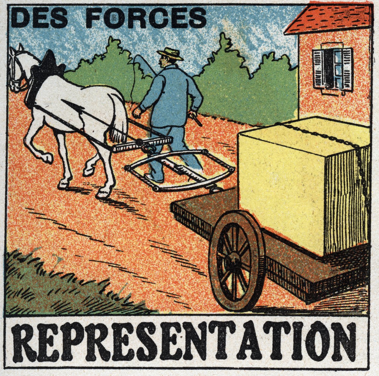 Forze: un cavallo che tira un carro. Illustrazione anonima del 1925. Collezione privata da Anonymous Anonymous