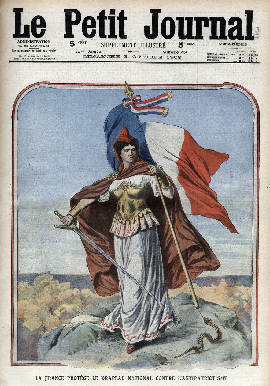 La Francia (Marianne) protegge la bandiera nazionale contro l
