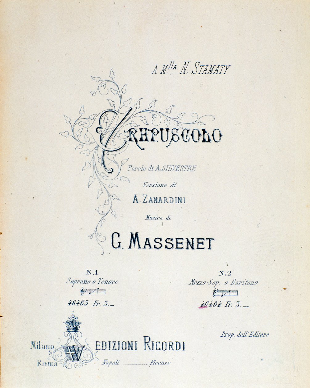 Frontespizio di Crepuscolo, poema pastorale n. 5 di Jules Massenet da Anonymous Anonymous