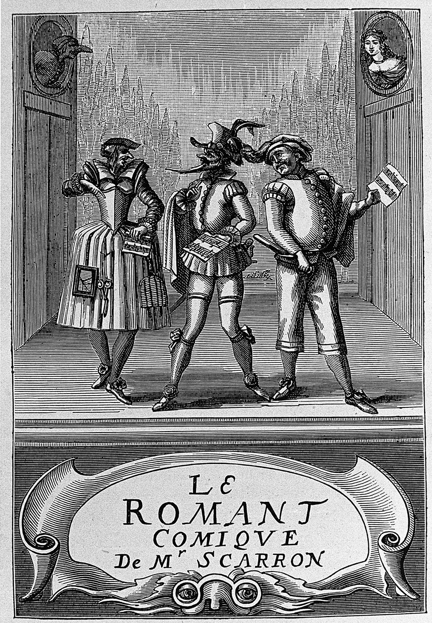 Frontespizio del libro "Il Romanzo Comico" di Paul Scarron (1610-1660), scrittore francese. Incisione del XVIII secolo. da Anonymous Anonymous