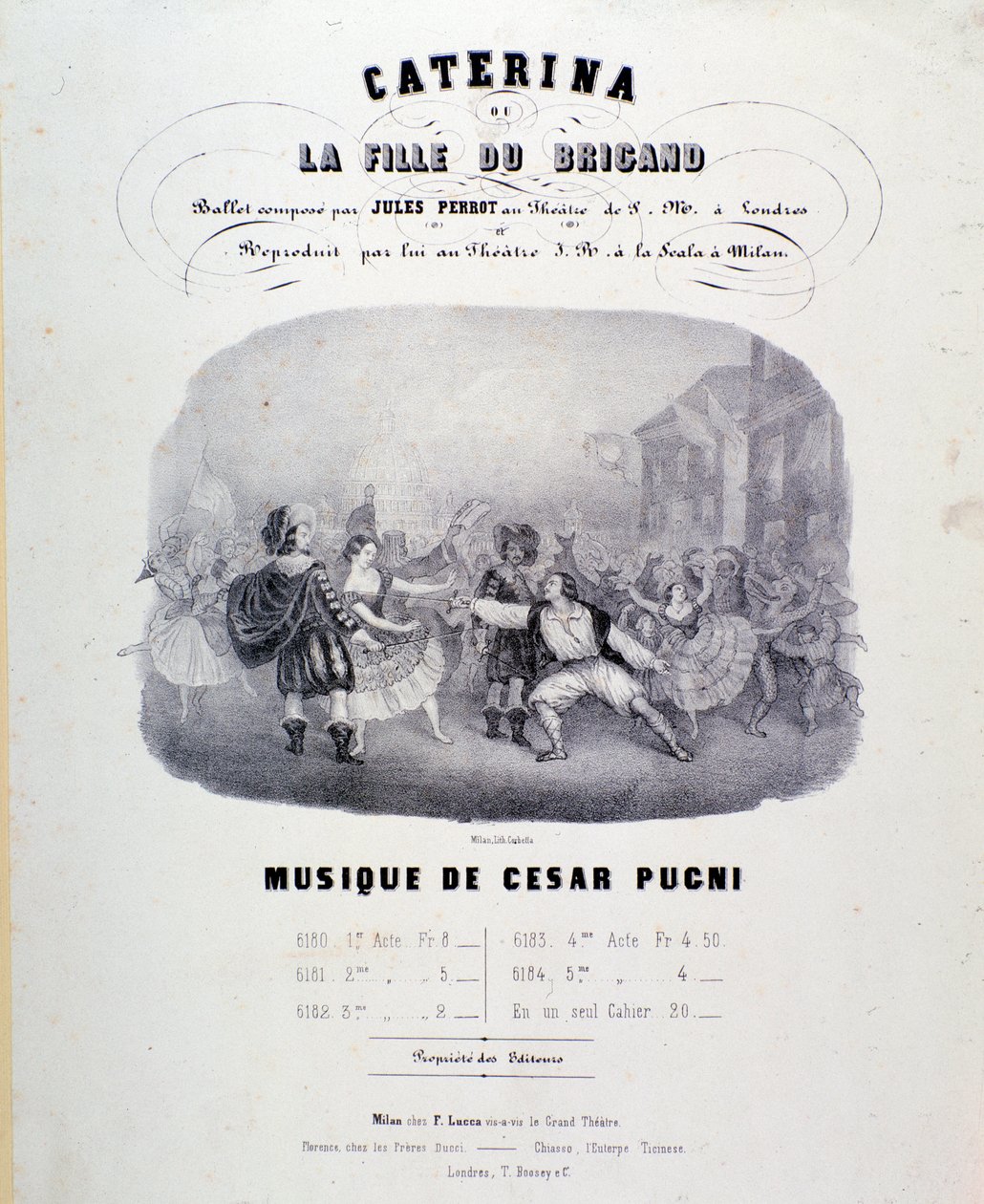 Frontespizio per la partitura musicale di Catarina o la figlia del bandito di Pugni per la rappresentazione al Teatro alla Scala (1847) da Anonymous Anonymous