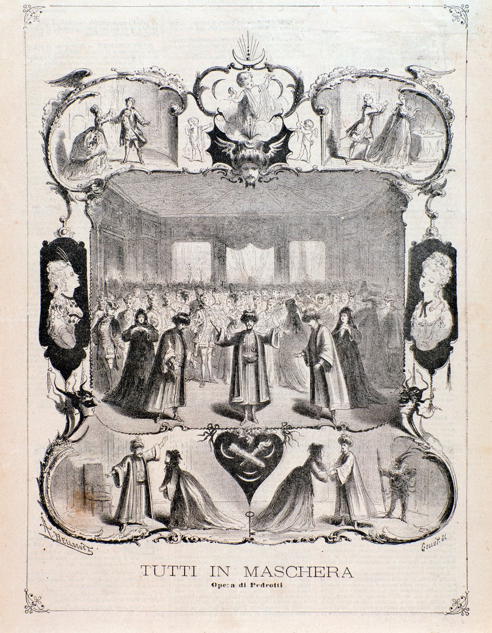 Frontespizio della partitura musicale di Tutti in maschera, opera di Carlo Pedrotti da Anonymous Anonymous