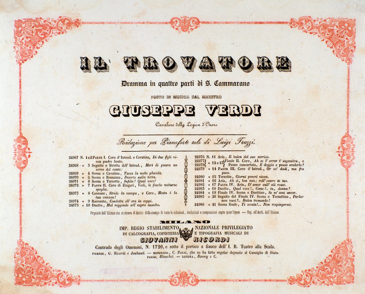 Frontespizio di Il trovatore, opera di Giuseppe Verdi da Anonymous Anonymous