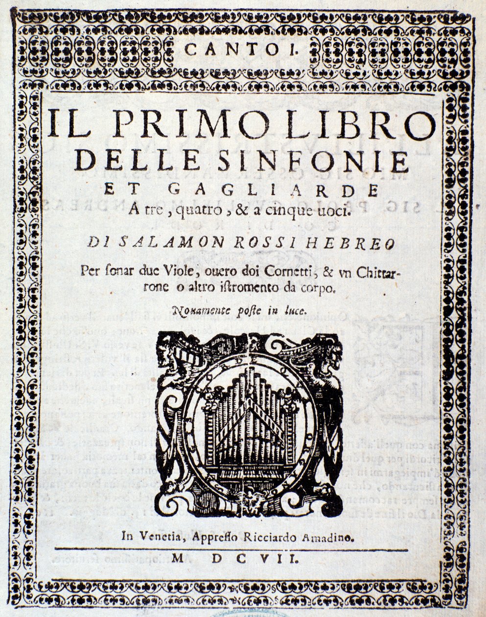 Frontespizio di Primo libro di sinfonie e gagliarde di Salomone Rossi da Anonymous Anonymous