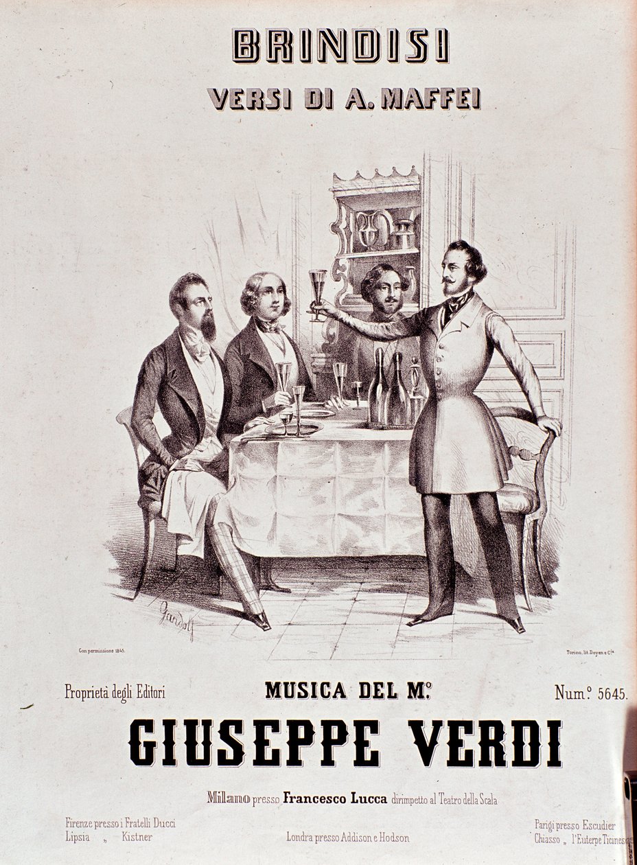 Frontespizio della partitura musicale di Brindisi di Giuseppe Verdi su poesia di Andrea Maffei da Anonymous Anonymous