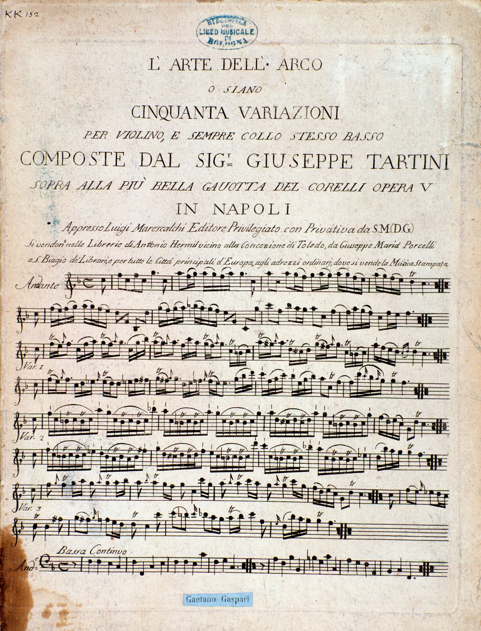 Frontespizio della partitura musicale de L