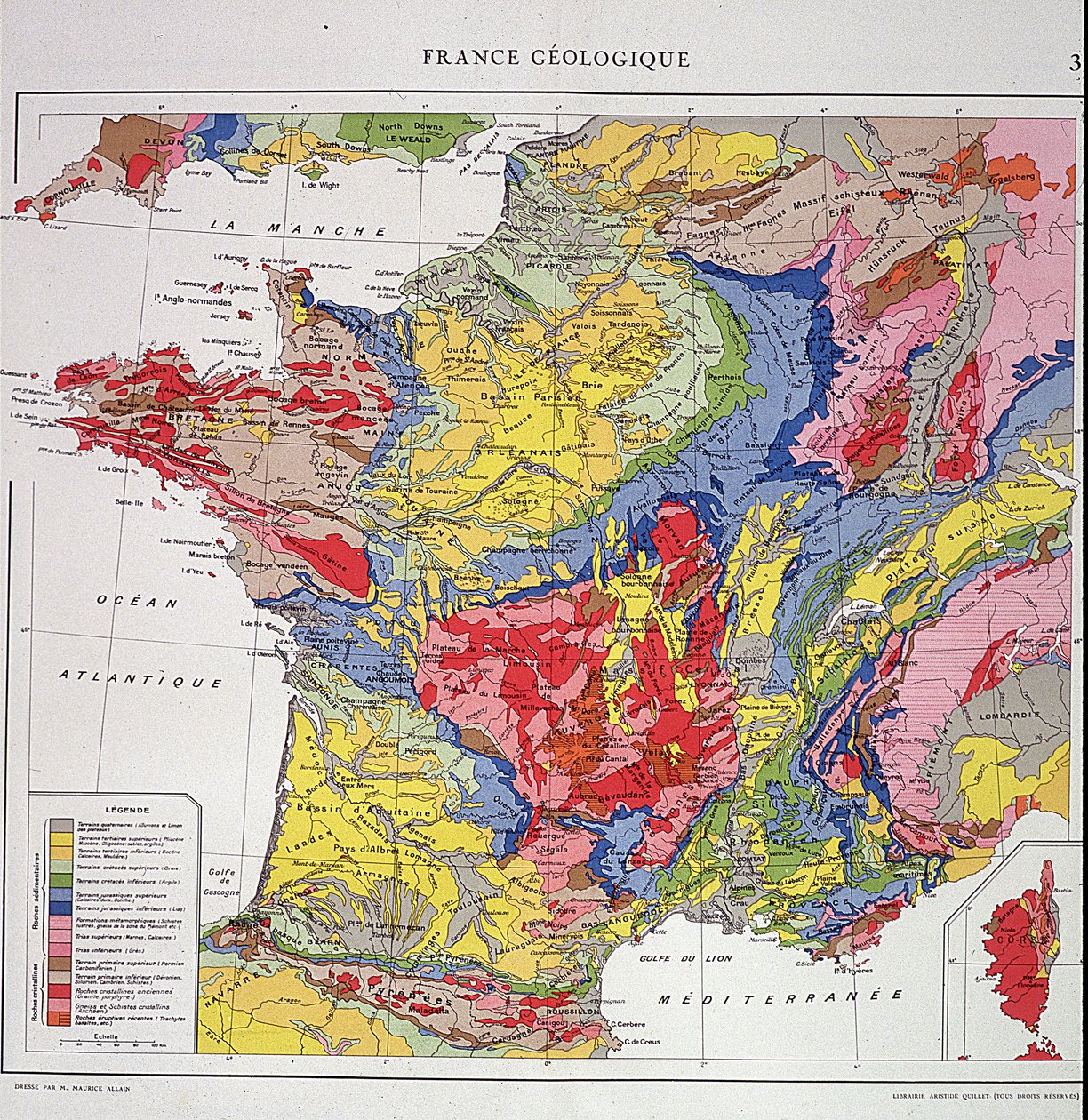 Mappa geografica: Francia geologica - Atlante degli anni 