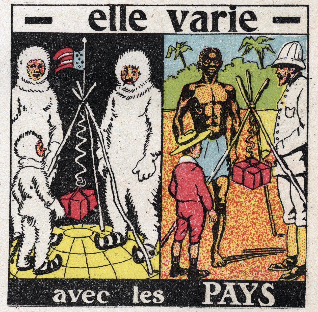 Gravità: varia con i paesi. Misurazione della gravità con una molla al polo e poi in Ecuador. Illustrazione anonima del 1925. Collezione privata. da Anonymous Anonymous