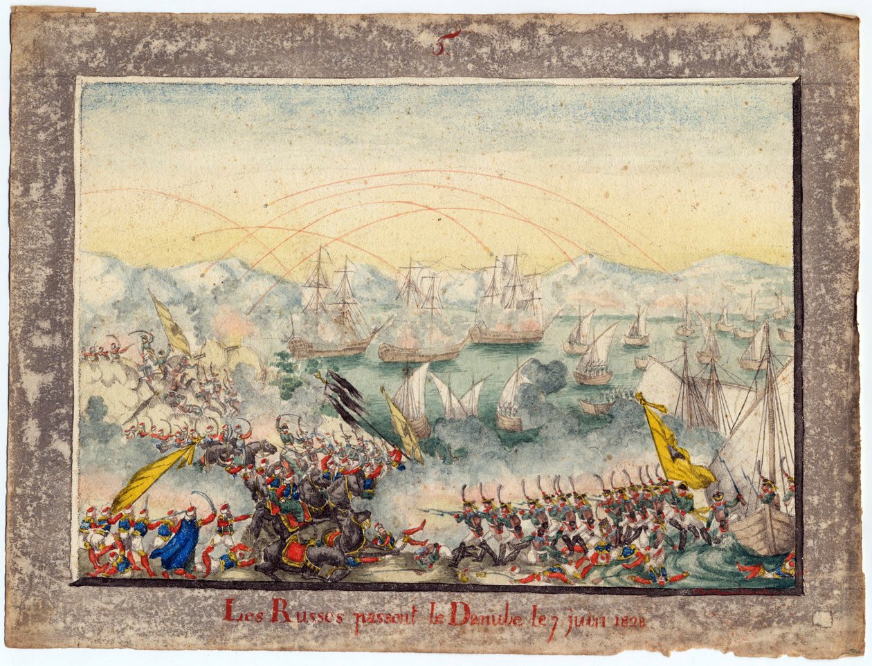 Guerra russo-turca del 1828-1829 - I russi attraversano il Danubio nel 1828 - Anonimo - 1829 - Acquerello su carta da Anonymous Anonymous