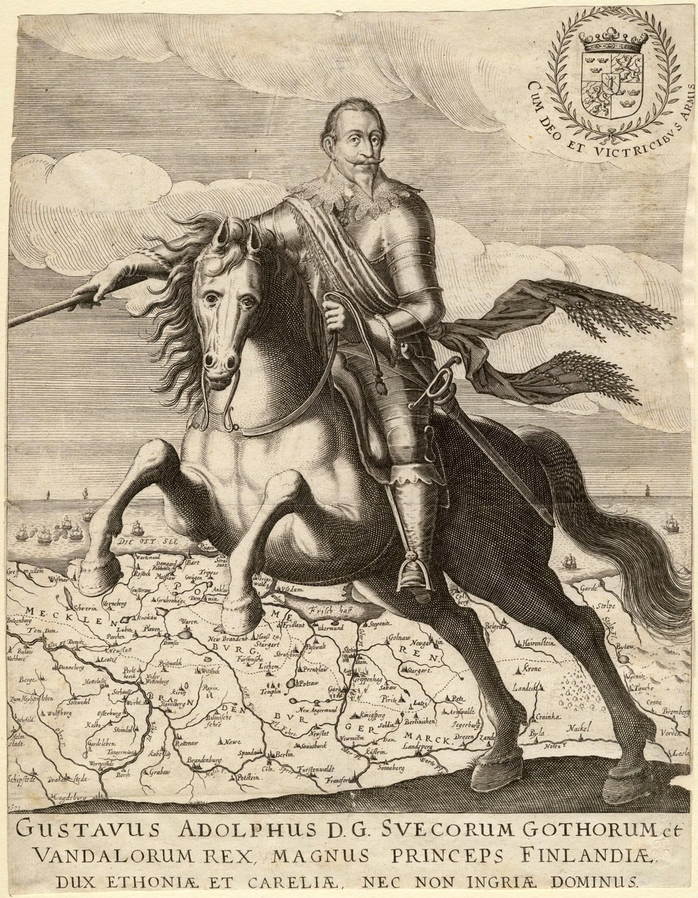 Gustavo II Adolfo, detto il Grande o il leone del Nord, re di Svezia, davanti alla mappa della Pomerania da Anonymous Anonymous
