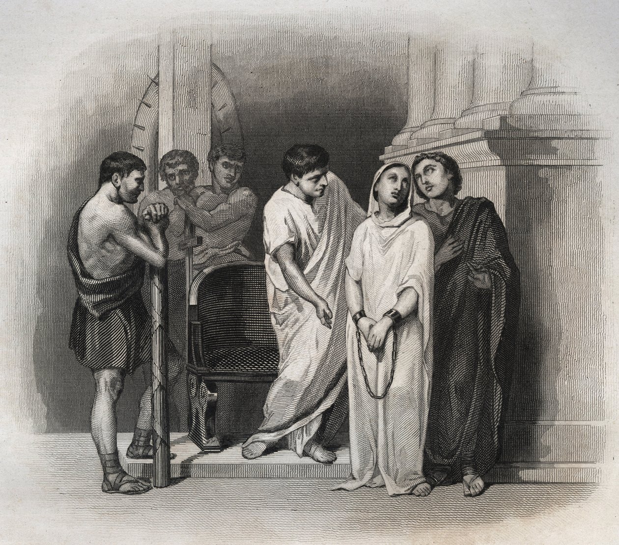 Santa Vittoria, subì il martirio a Cartagine con San Saturnino, nel 304. Incisione del 1846 in "Vite dei santi". Collezione privata da Anonymous Anonymous