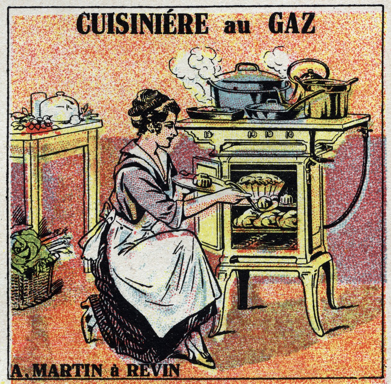 Riscaldamento domestico: stufa a gas Arthur Martin. Illustrazione anonima del 1925. Collezione privata. da Anonymous Anonymous