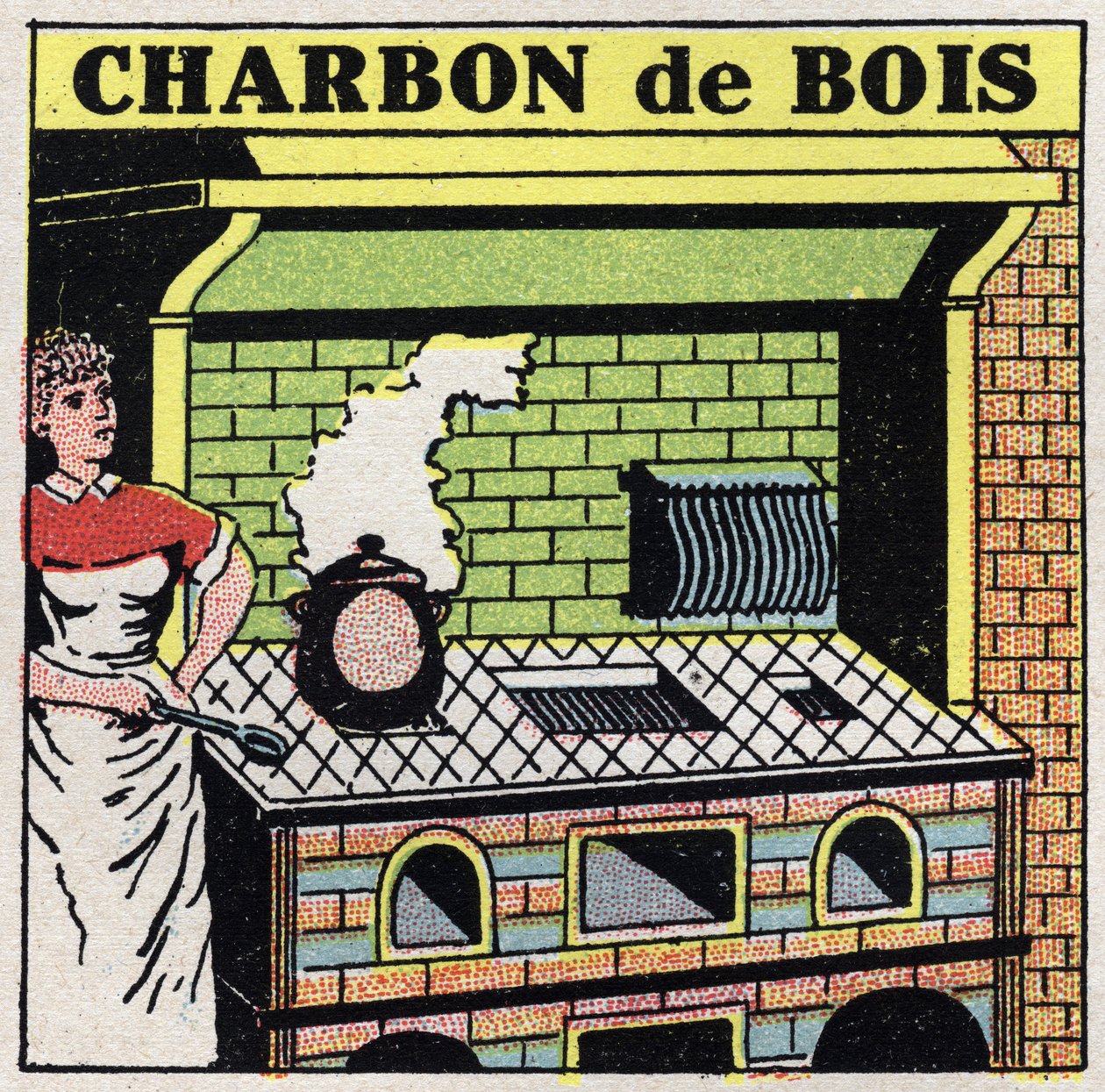 Riscaldamento domestico: utilizzo del carbone in una stufa. Illustrazione anonima del 1925. Collezione privata. da Anonymous Anonymous