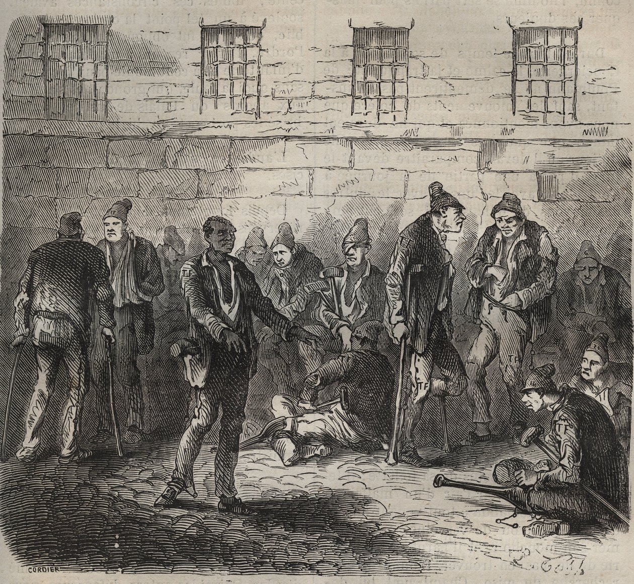 Forze inferme al Bagne di Tolone nel XIX secolo. Incisione in "Histoire des bagnes depuis leur création à nos jours" (1877) di Pierre Zaccone (1817-1895). Collezione privata da Anonymous Anonymous