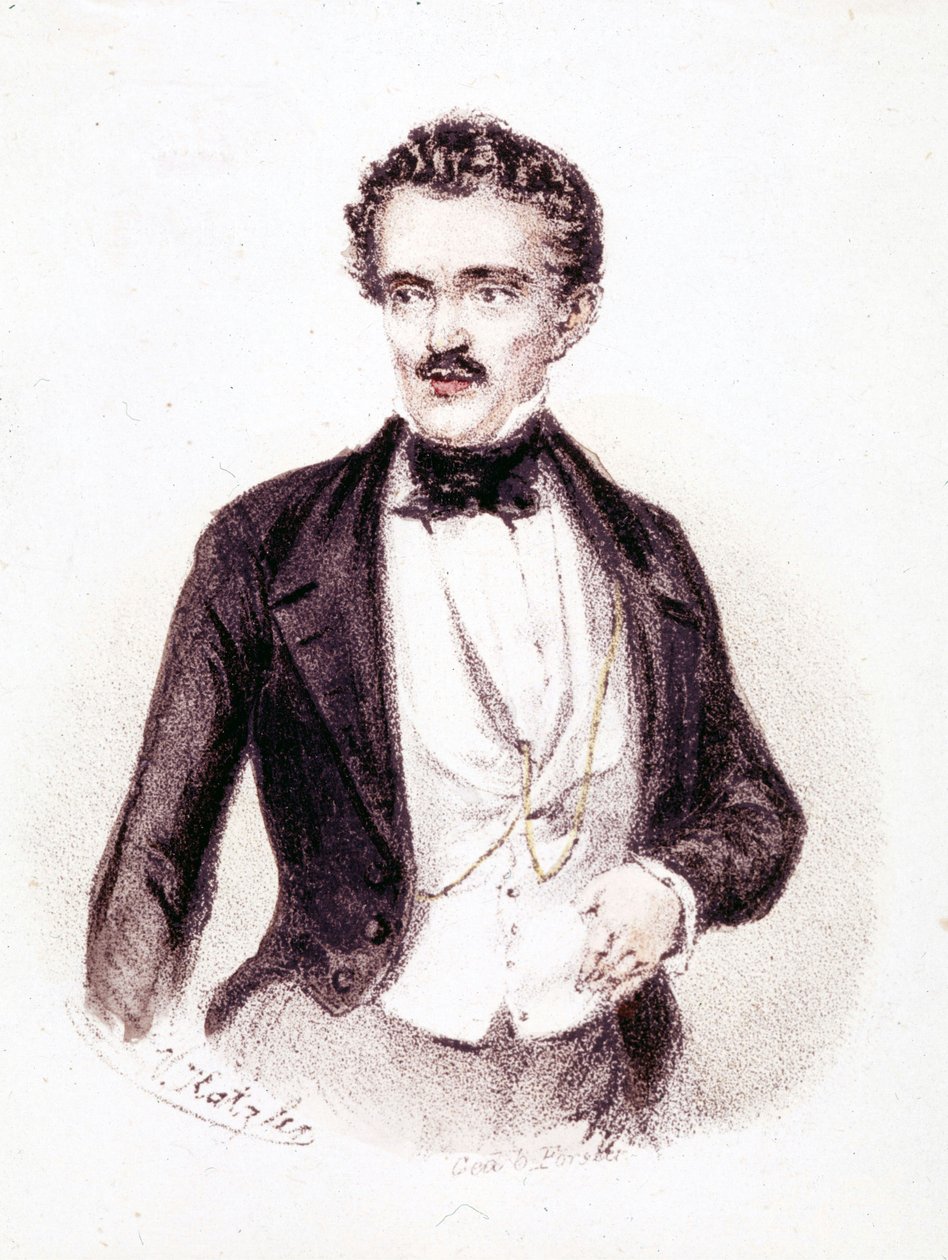 Johann Strauss Jr. (1825 - 1899), autore di "Bel Danubio Blu" e "Il Pipistrello" nel 1874. Disegno da Anonymous Anonymous