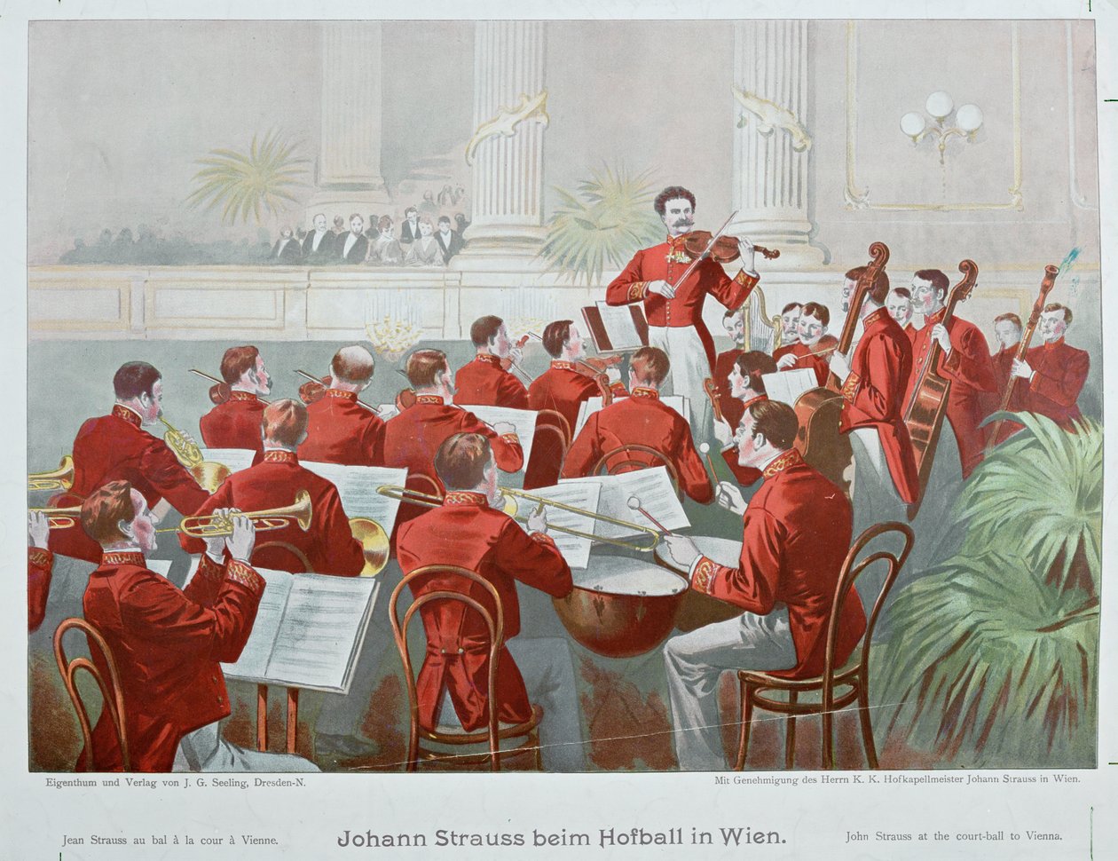 Johann Strauss figlio che dirige la sua orchestra durante un ballo di corte ... (litografia) da Anonymous Anonymous
