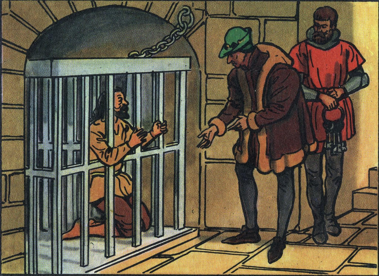 Re Luigi XI visita le gabbie della prigione della Bastiglia. Illustrazione anonima in 