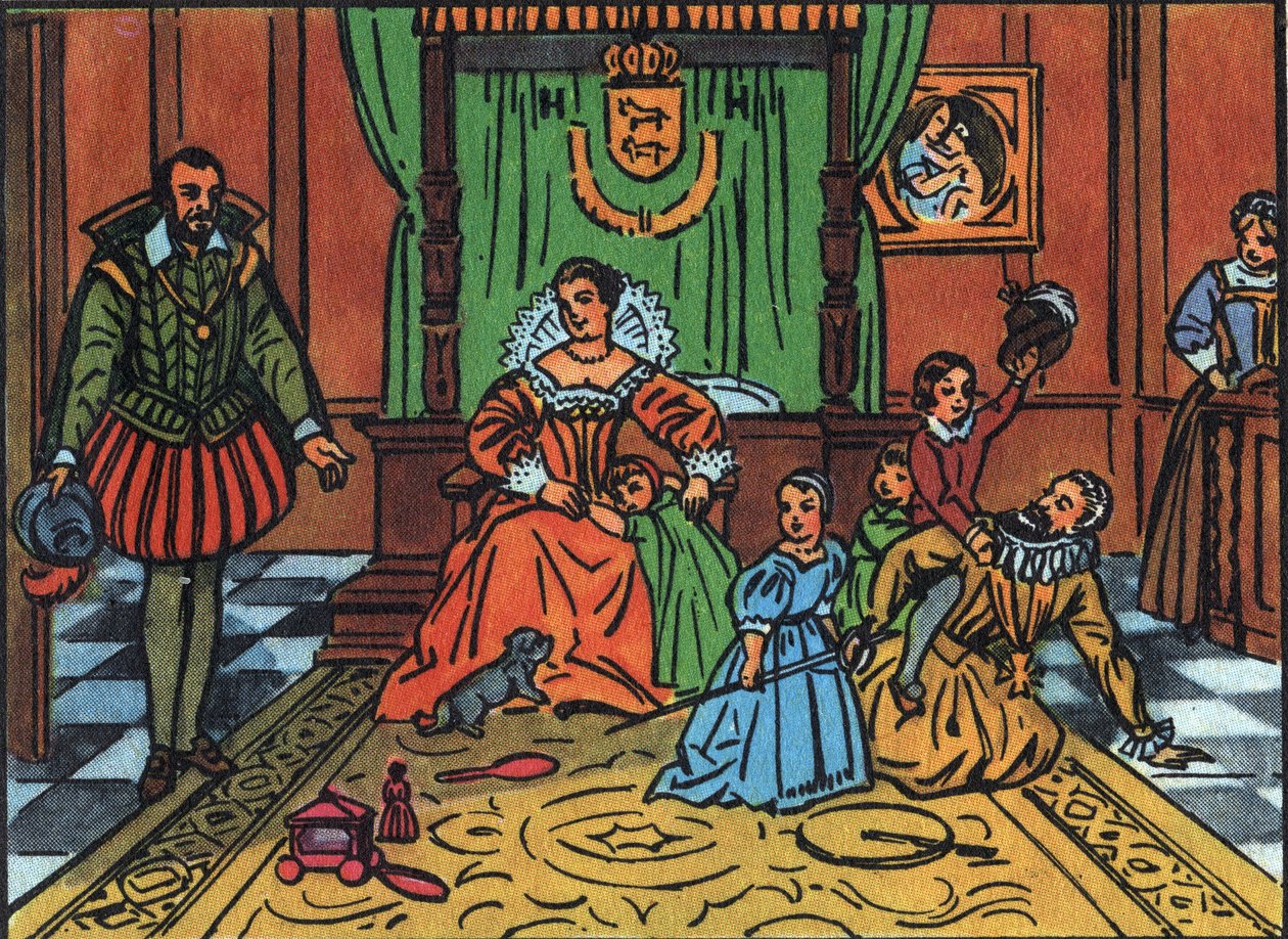 Re di Francia Enrico IV (1553-1610) che gioca con i suoi figli davanti all