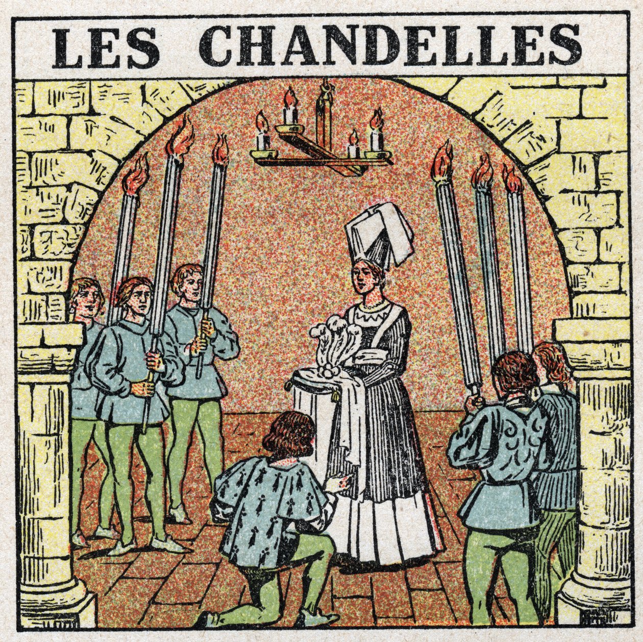 Fonti di luce: candele usate nel Medioevo. Illustrazione anonima del 1925. Collezione privata da Anonymous Anonymous