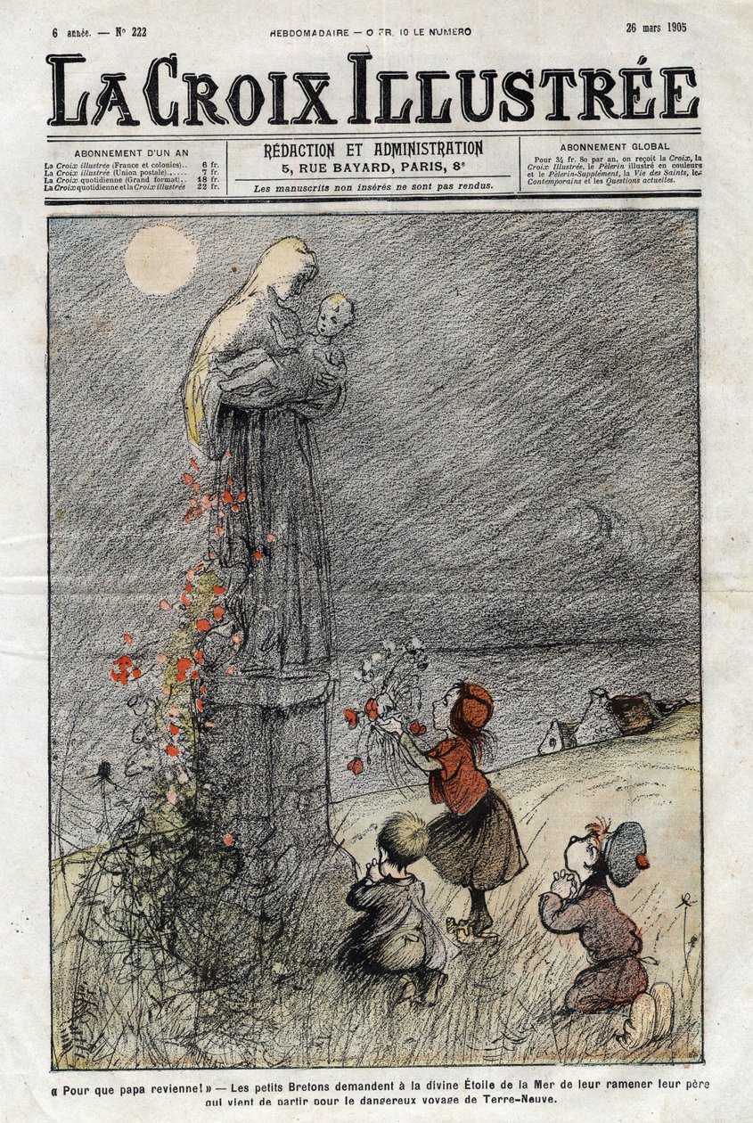 Piccoli bretoni chiedono alla stella divina del mare di riportare il loro padre che è appena partito per il pericoloso viaggio di Terranova - copertina di 