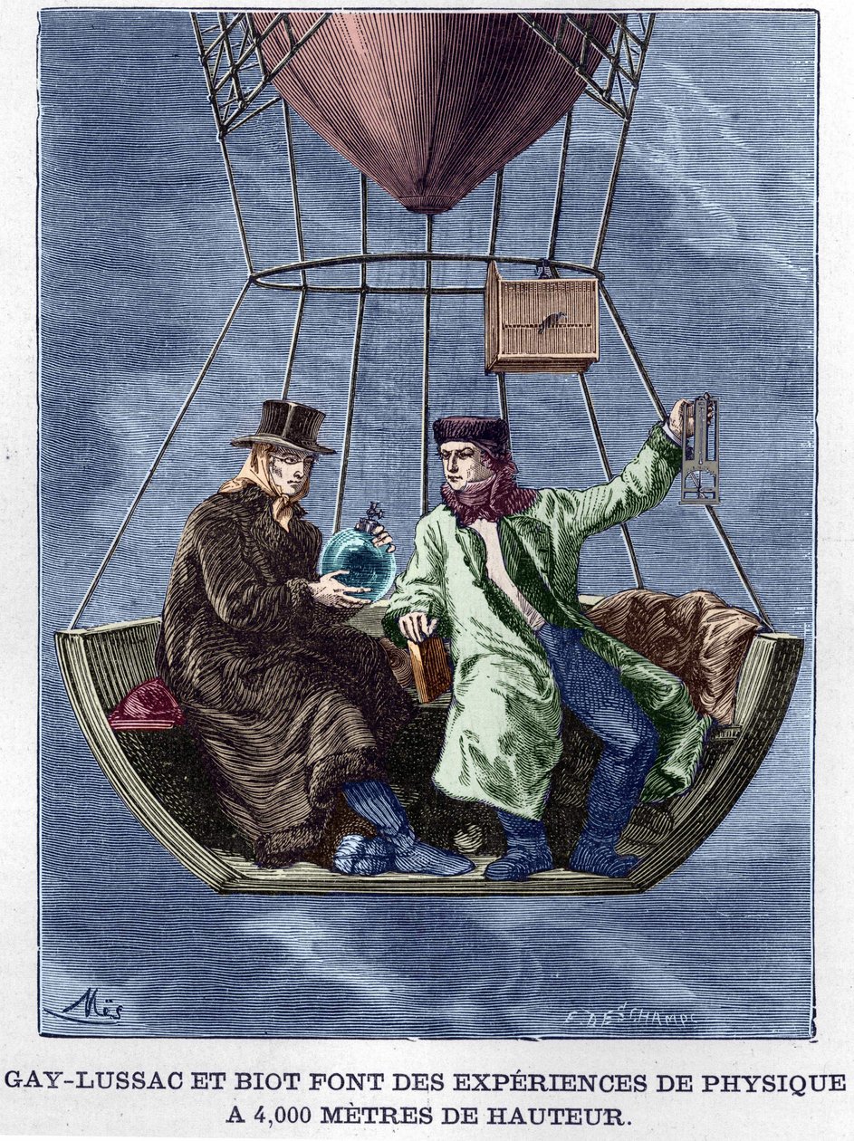 Louis-Joseph Gay-Lussac e Biot fanno esperimenti di fisica a 4.000 metri di altezza - in "Album de la Science; illustrious scientists; Great discoveries" 1896. da Anonymous Anonymous