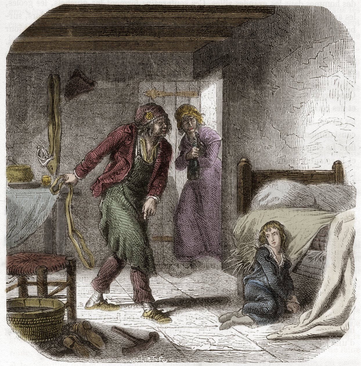 Luigi XVII (1785-1795) al Tempio, con il suo carceriere il calzolaio Antoine Simon - Incisione in "Histoire des Girondins" di Alphonse de Lamartine (1790-1869) 1865-1866 - Collezione privata da Anonymous Anonymous