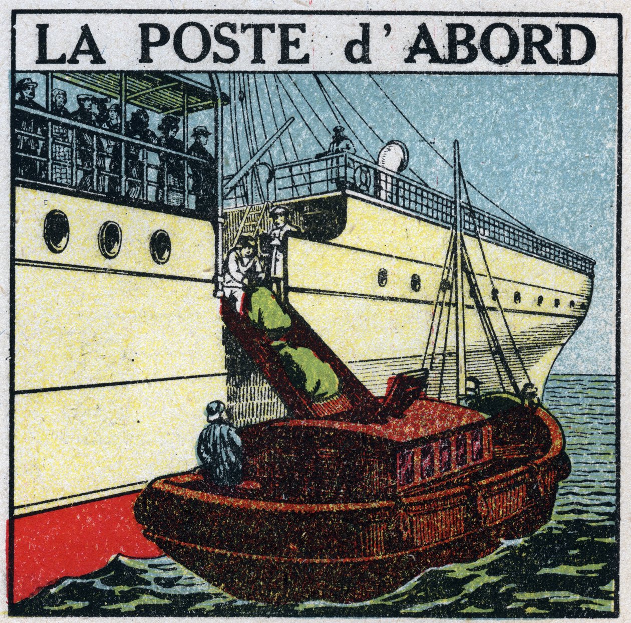 Posta: nave che consegna la posta a bordo di un transatlantico. Illustrazione anonima del 1925. Collezione privata. da Anonymous Anonymous