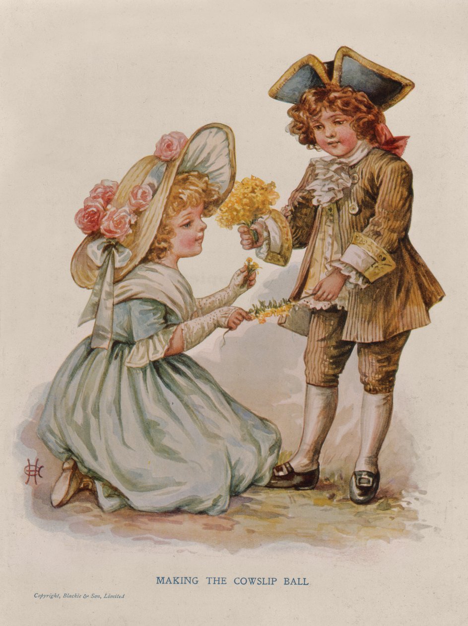 Fare la palla di primula, illustrazione di un libro, inizio XX secolo (litografia a colori) da Anonymous Anonymous