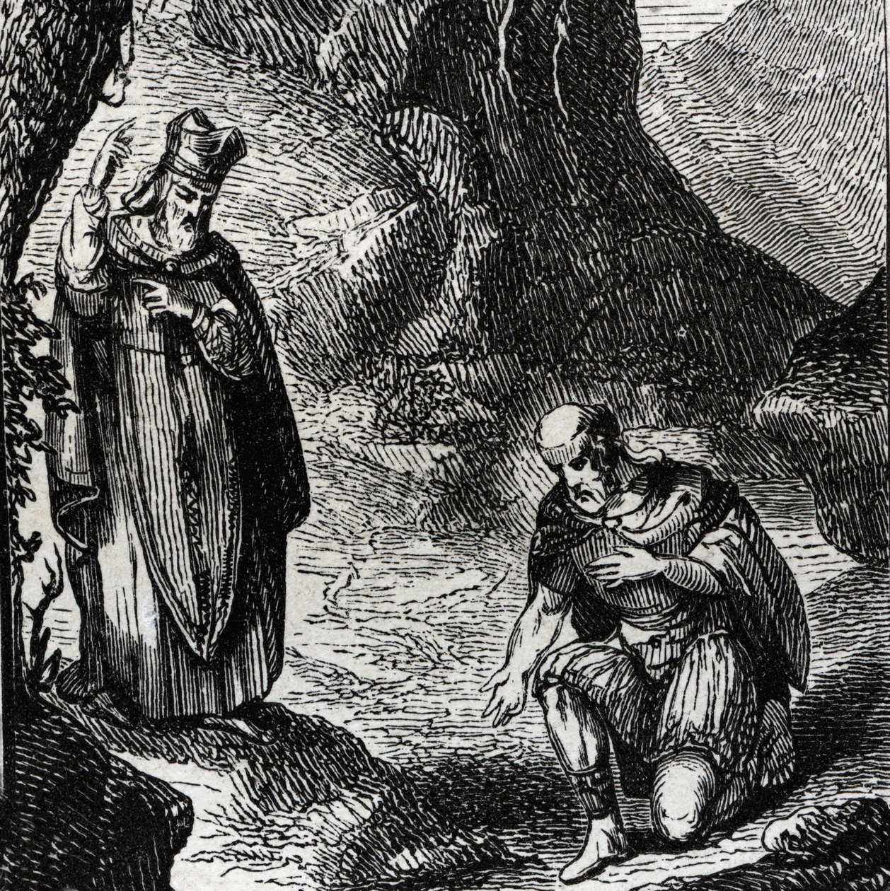 Martial de Limoges o San Marziale convertendo il capo del popolo celtico Lemovices - Incisione del 1846 in "Lives of the saints". Collezione privata da Anonymous Anonymous