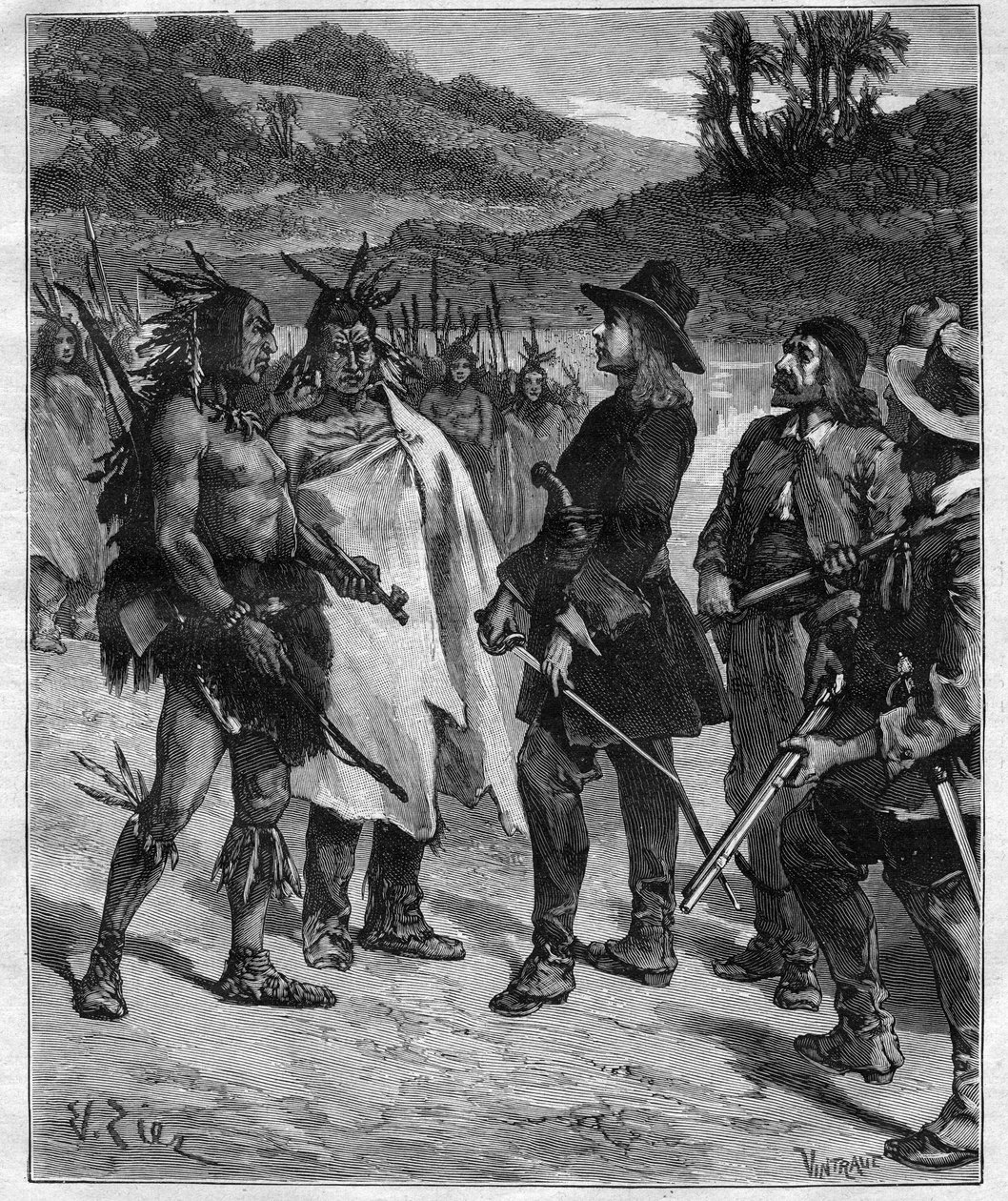 Incontro di Robert Cavelier de La Salle (1643-1687) con gli indiani d