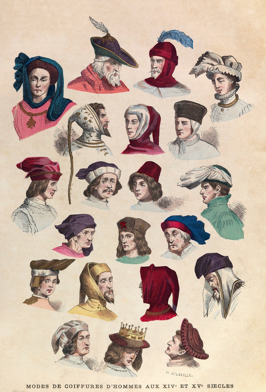 Acconciature maschili nel XIV e XV secolo a Parigi: cappelli e copricapi maschili da Anonymous Anonymous