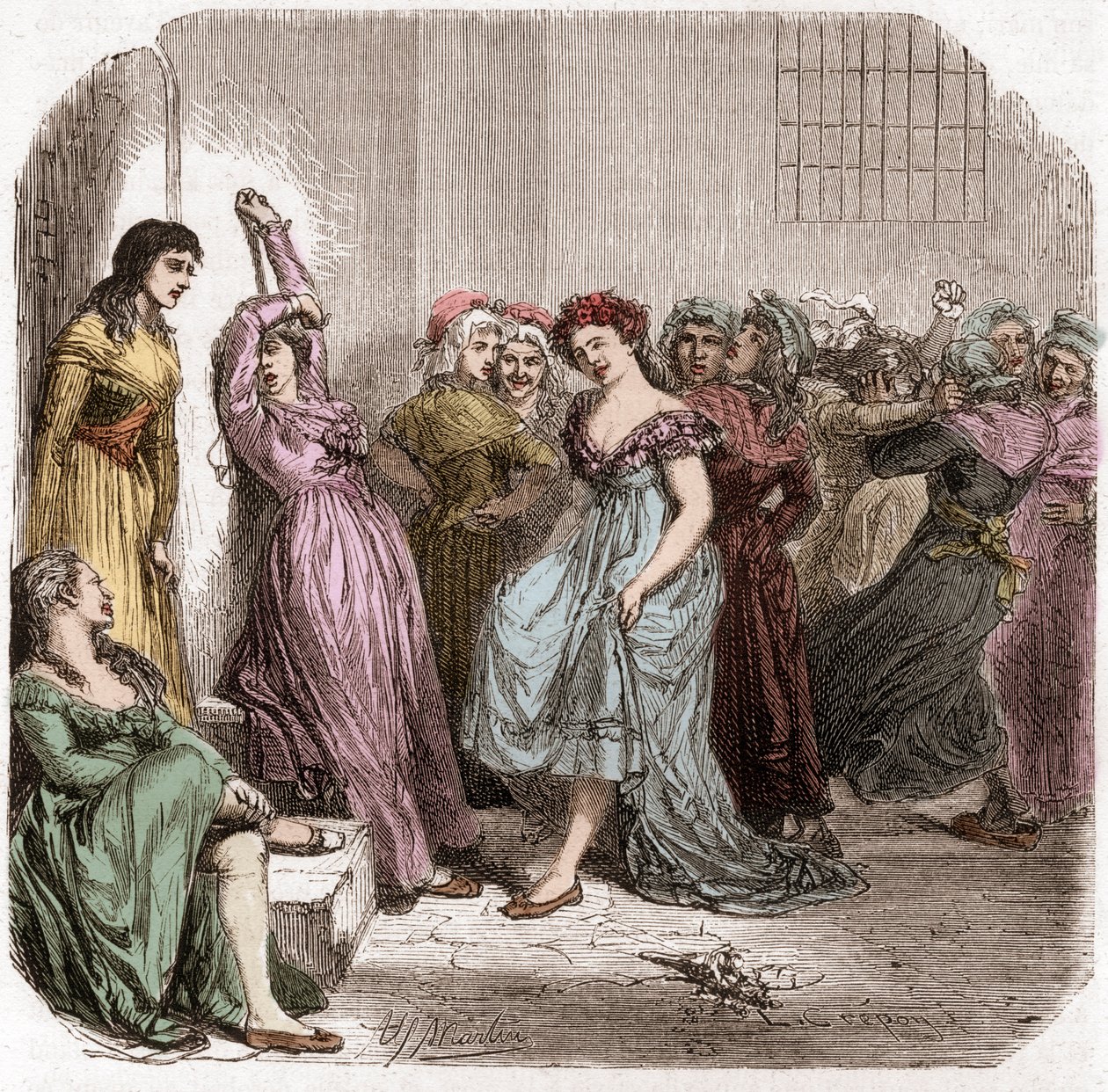 Imprigionamento di Mme Roland nella prigione di Sainte Pelagie a Parigi - Madame Roland (Manon (Jeanne Marie) Roland Philipon) (1754-1793) durante la sua detenzione a Sainte-Pelagie 1793 - Incisione in "Histoire des Girondins" di Alphonse de Lamartine 1865 da Anonymous Anonymous