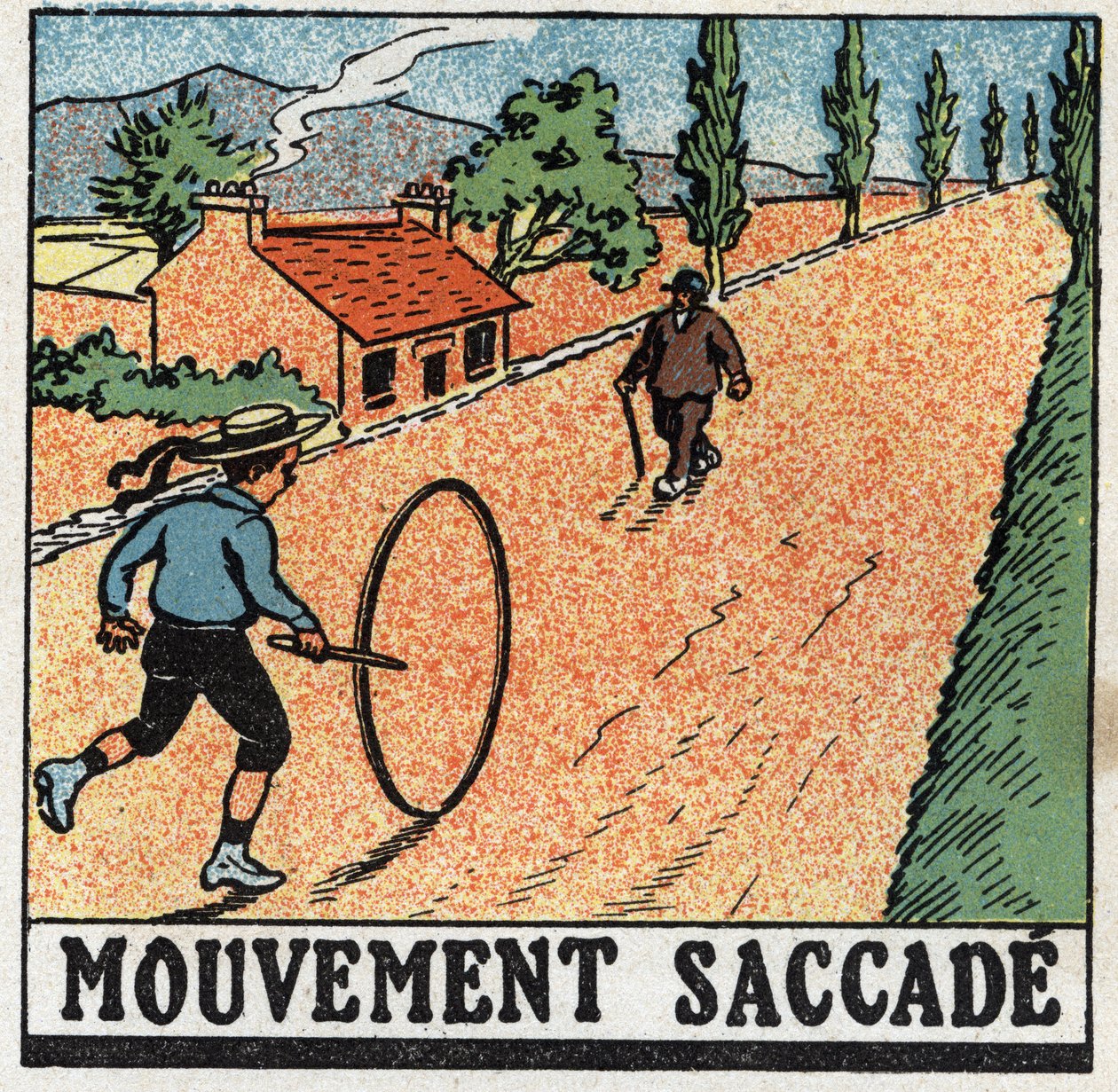 Movimenti: movimento a scatti. Un bambino che gioca con un cerchio. Illustrazione anonima del 1925. Collezione privata da Anonymous Anonymous
